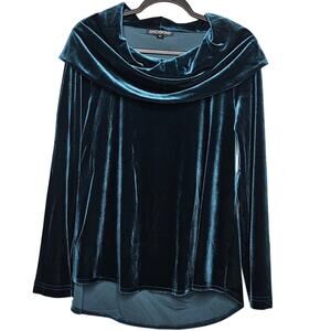 Sno Skins Women's Plush Velvet Pullover Sweater Size Medium Teal Blue Cozy Soft